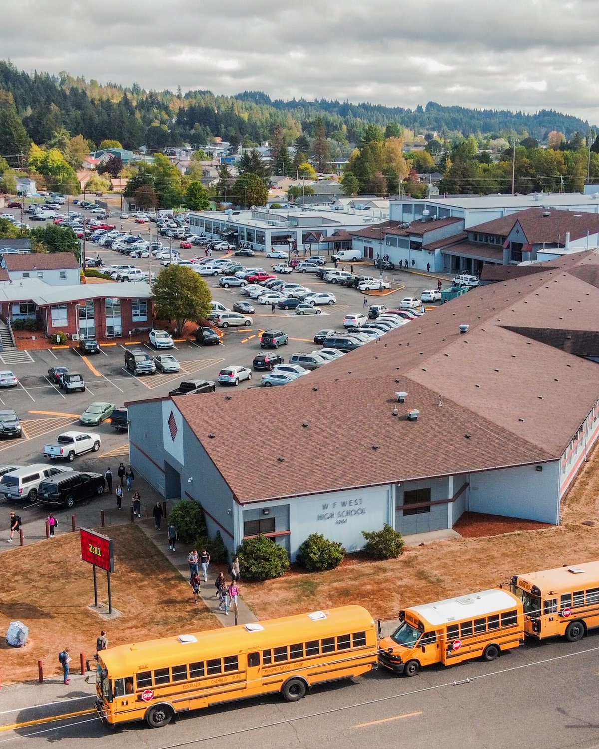 Students are released from class in Chehalis Wednesday.